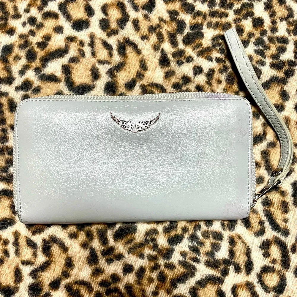 Zadig et Voltaire Leather Compagnon Wristlet Wallet Silver - Picture 3 of 15